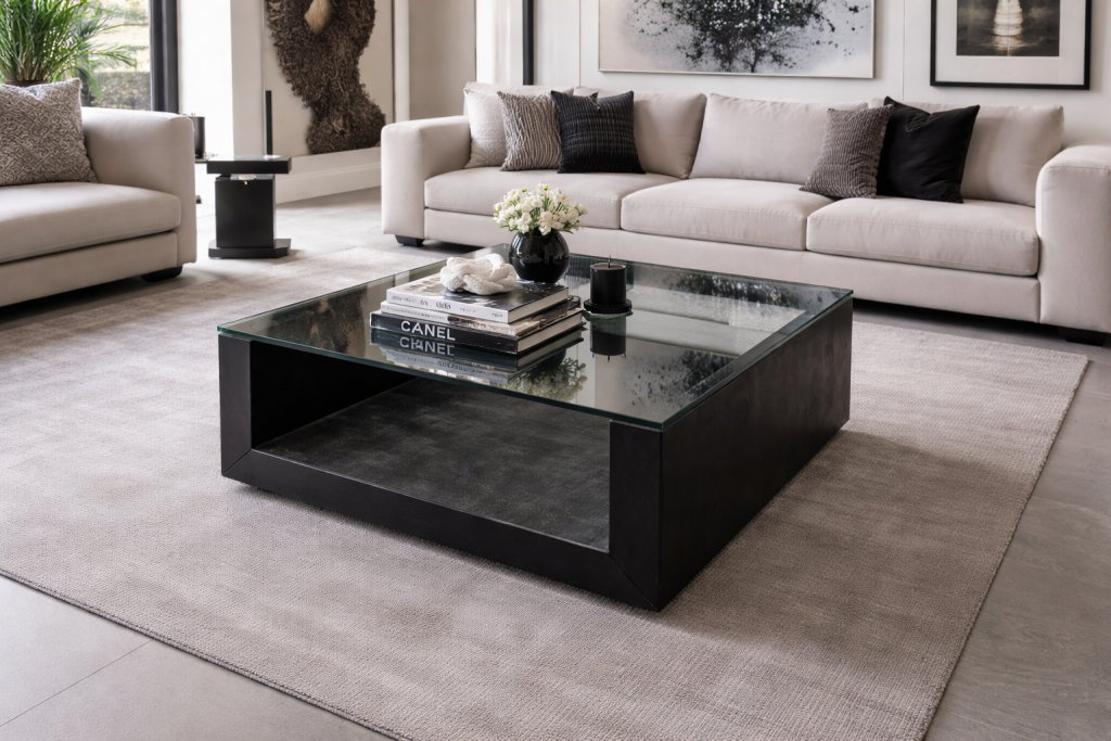 amia mesa centro mármol y pizarra negra