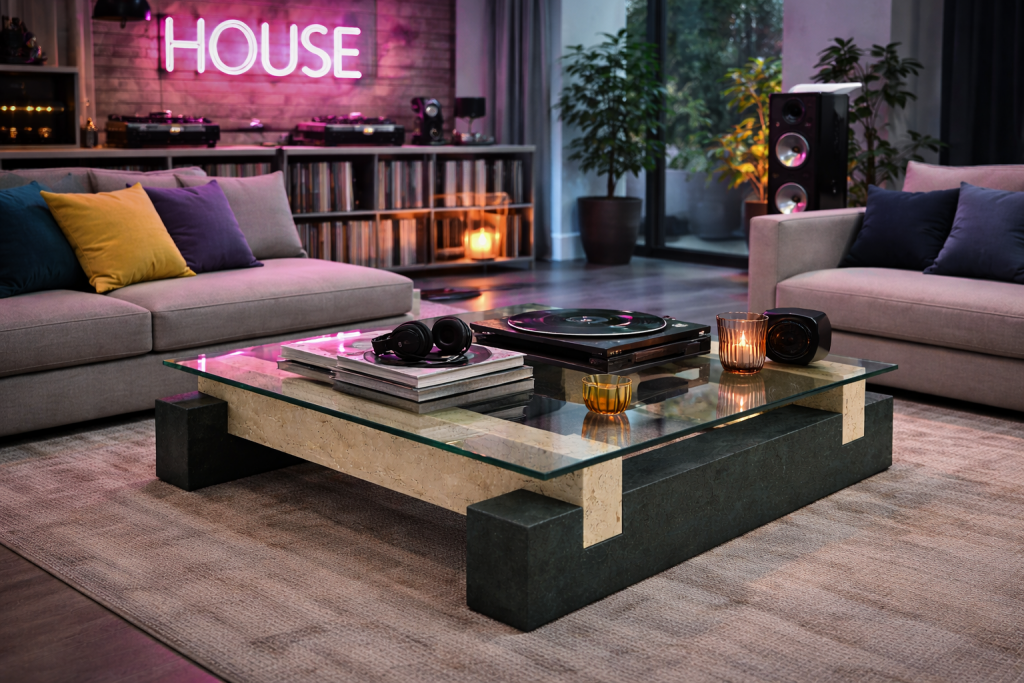 diseño moderno salón mesa mármol