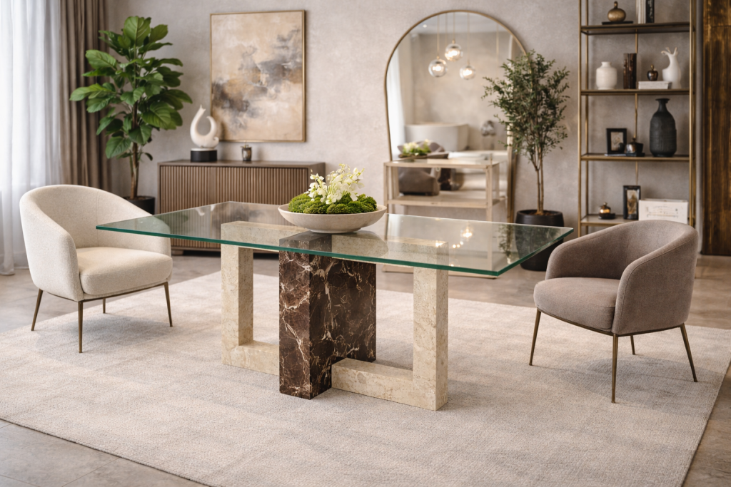 MÁRMOL MARRÓN EMPERADOR MESA COMEDOR DISEÑO