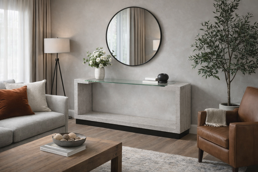 interiorismo moderno mesa consola meddel creta mármol Creta Travertine Marble Console