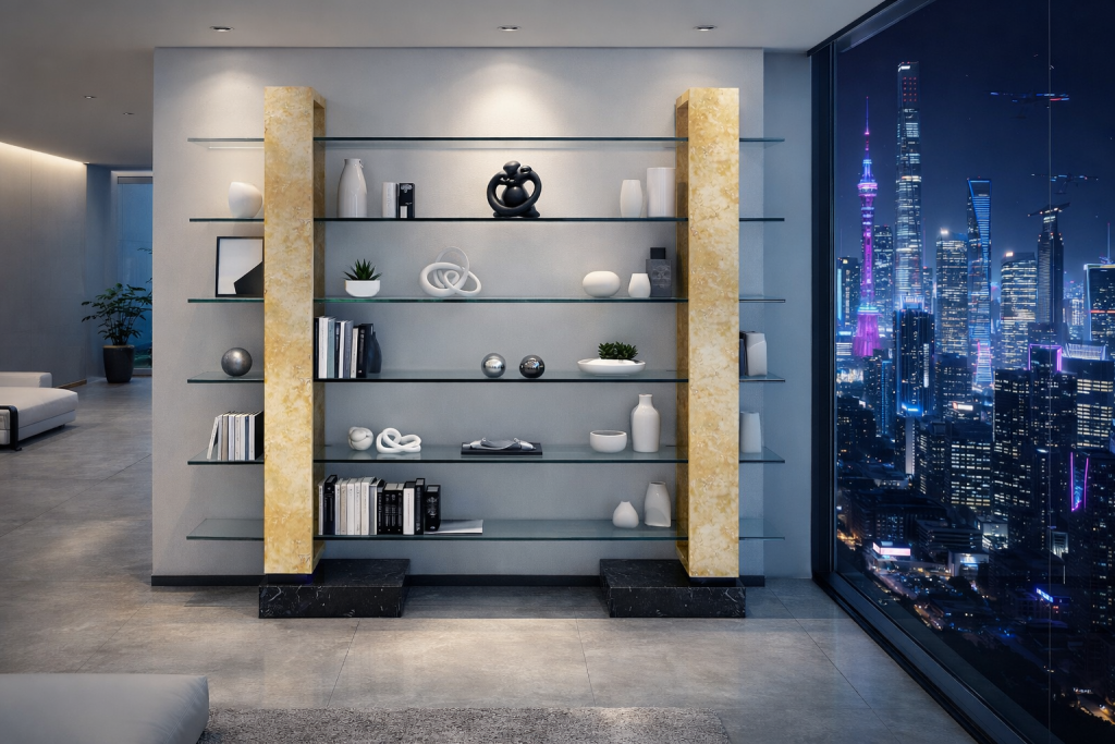 trade estantería mármol cristal diseño Joaquín Moll Fabricación