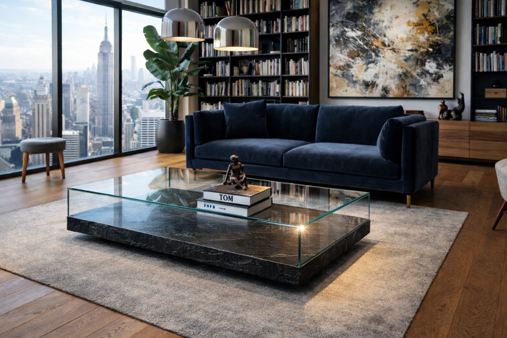 LENAR MESA CENTRO MÁRMOL CRISTAL DISEÑO