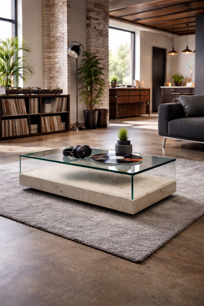 MESA CENTRO MÁMROL TRAVERTINO CRISTAL LENAR