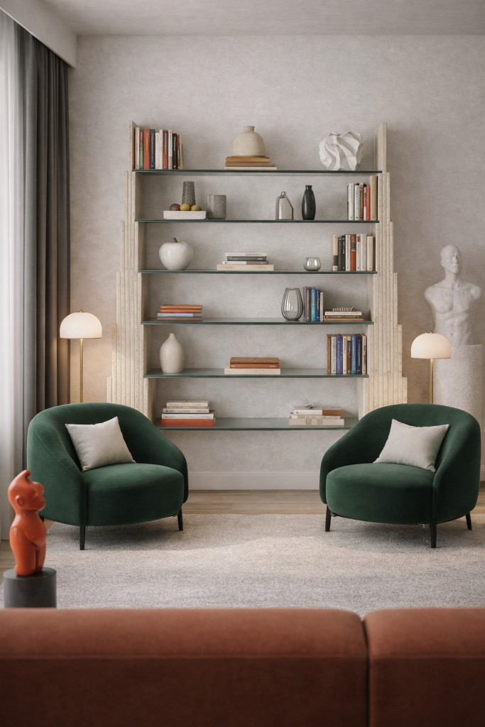 DISEÑO EN MÁRMOL TRAVERTINO ESTANTERÍA ESCALONADA JOAQUÍN MOLL MEDDEL