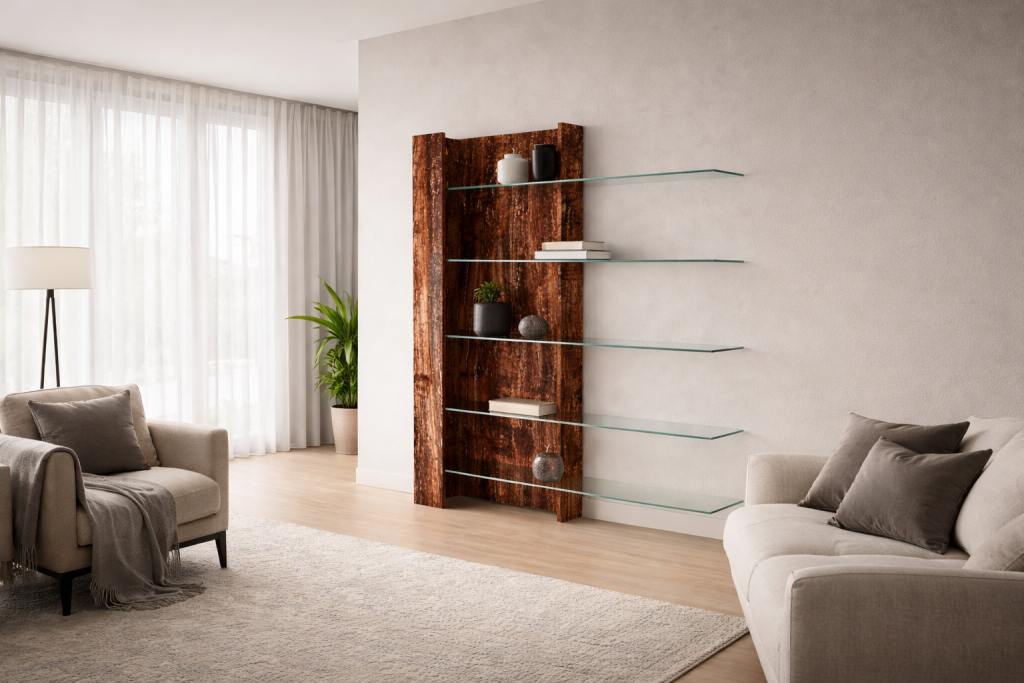 maya estantería piedra y cristal Creaciones Moll España