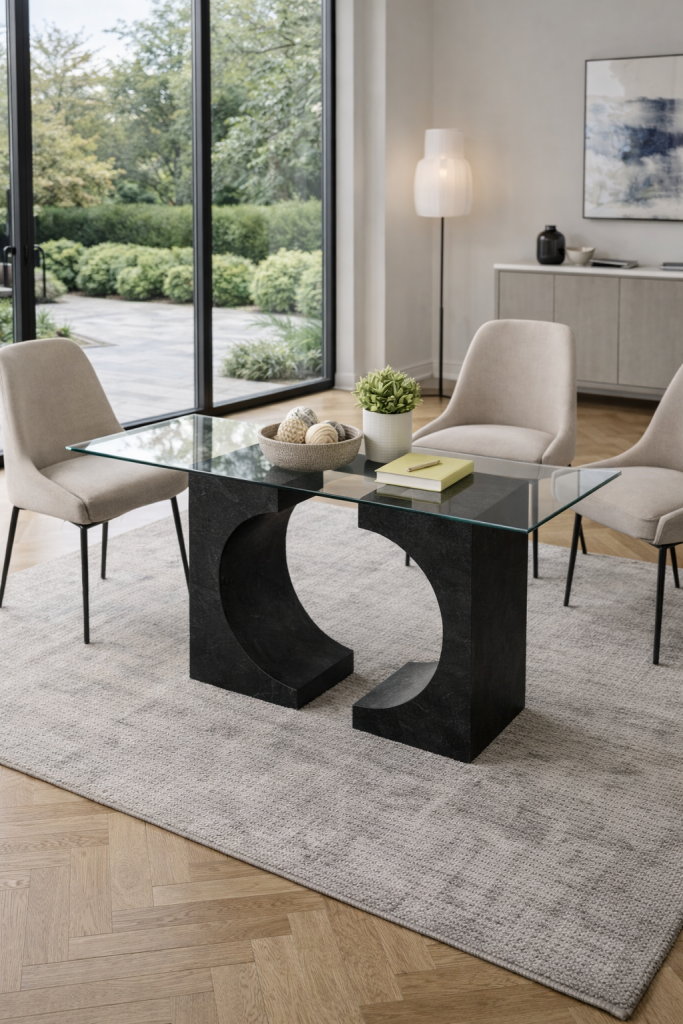 DISEÑO CONTEMPORÁNEO MESA COMEDOR MÁRMOL CRISTAL CREACIONES MOLL