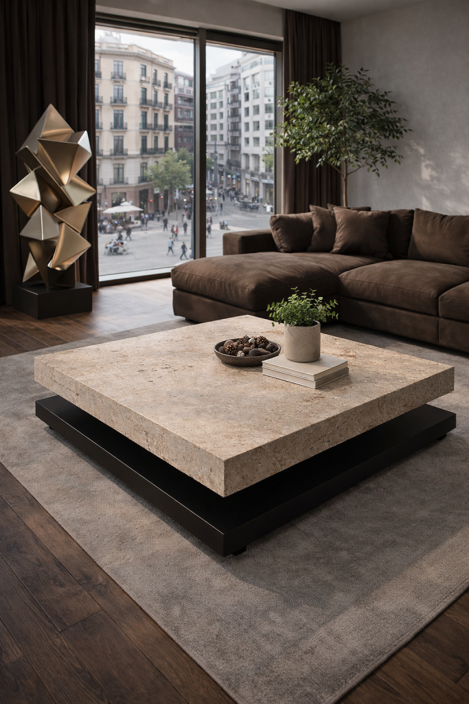 mesa centro sagra mármol travertino y pizarra