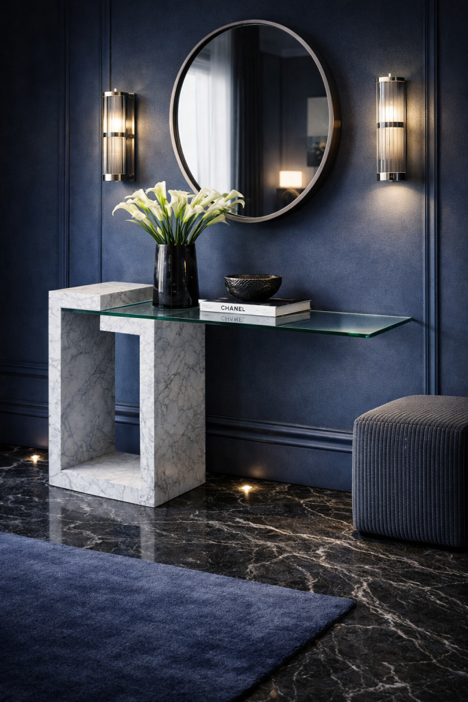 mueble consola dove diseño contemporáneo mármol cristal