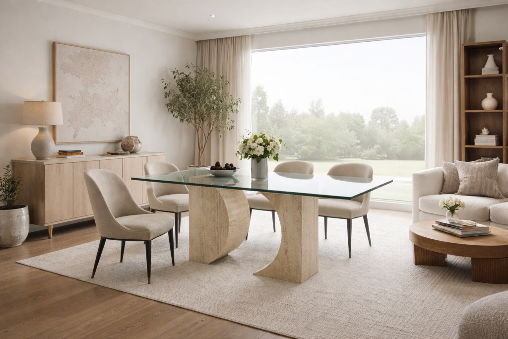 mesa comedor mármol travertino balma Balma Travertine Marble Table