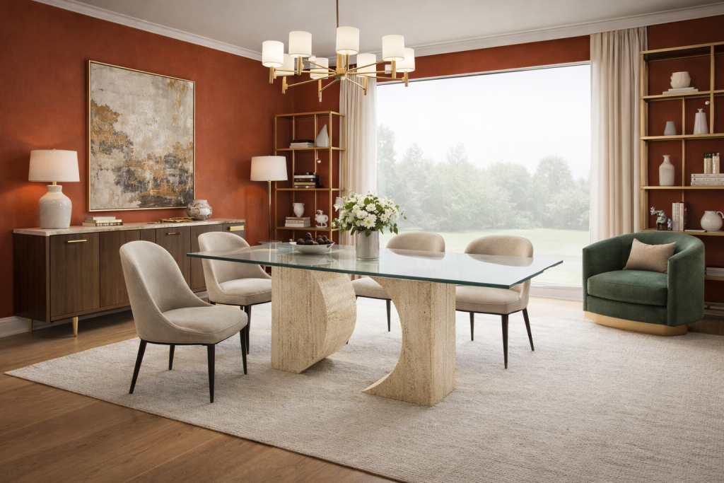 balma mesa de comedor de piedra natural mármol travertino