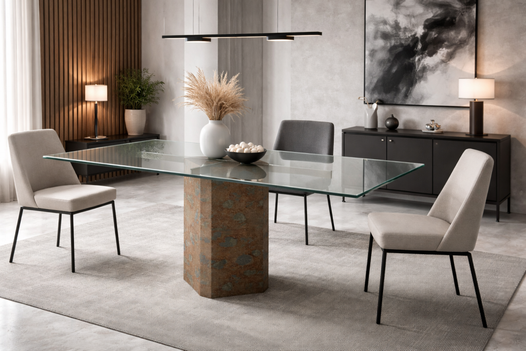 KALMAR MESA MÁRMOL METAL cristal diseño