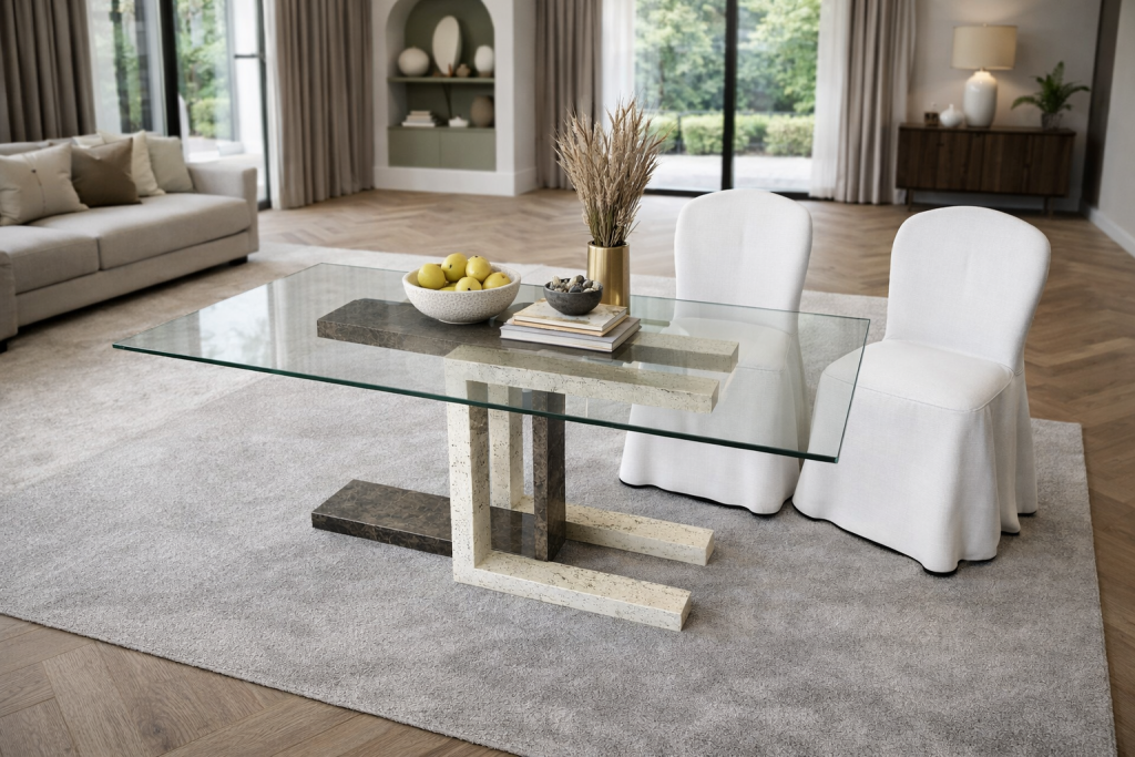 cher mesa mármol cristal travertino marrón emperador diseño