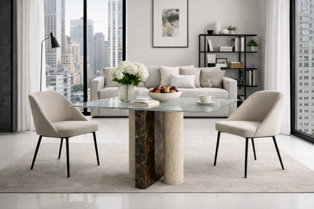 mesa de comedor Herder diseño moderno contemporáneo mármol travertino