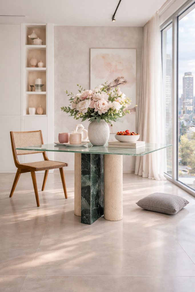 herder mesa cilindros travetino y mármol verde india