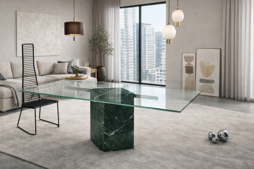 KALMAR MESA MÁRMOL METAL cristal diseño mármol verde Kalmar Marble Metal Table