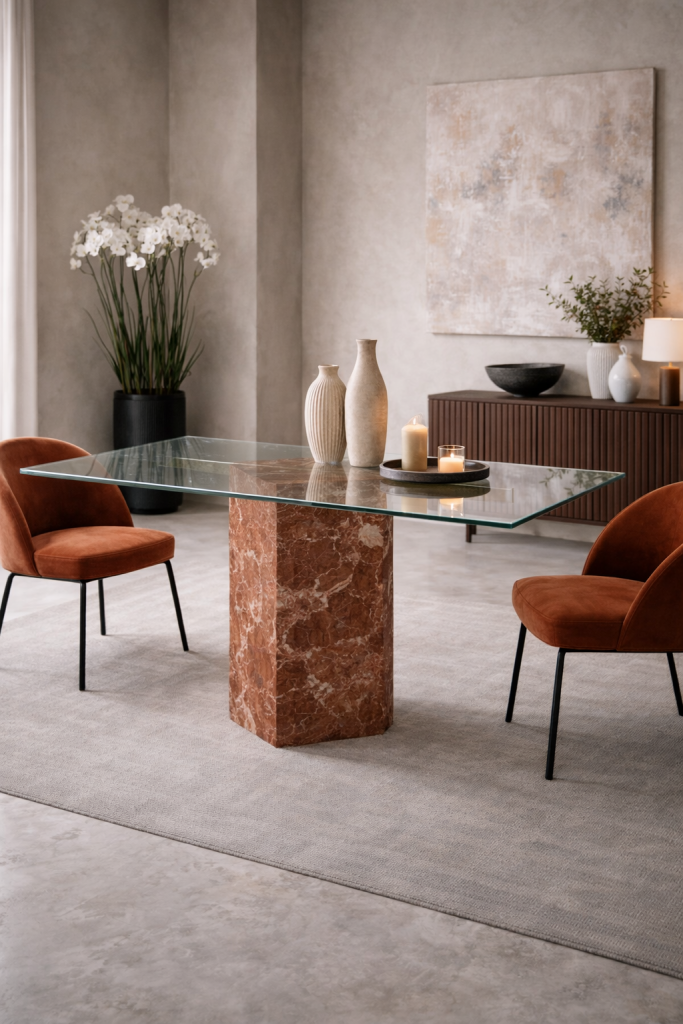 mesa comedor mármol rojo kalmar metal