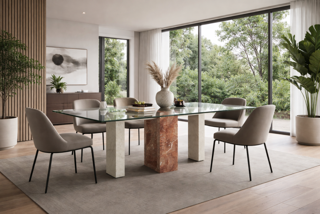 mesa de comedor moderna ponte travertino rojo crema