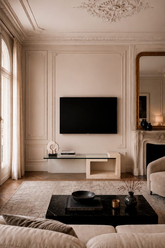 mesa tv dove en mármol diseño moderno contemporáneo joaquín moll fabircación españa