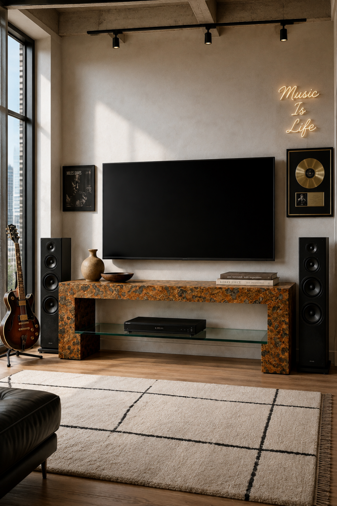TV stand made of natural slate stone Moll